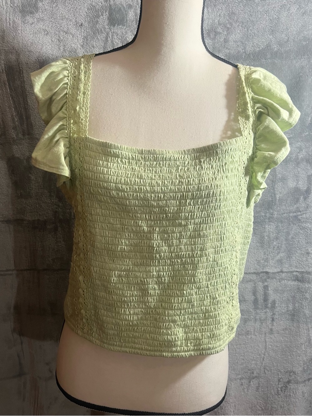 SO Light Green Smocked Crop Top with Flutter Sleeves